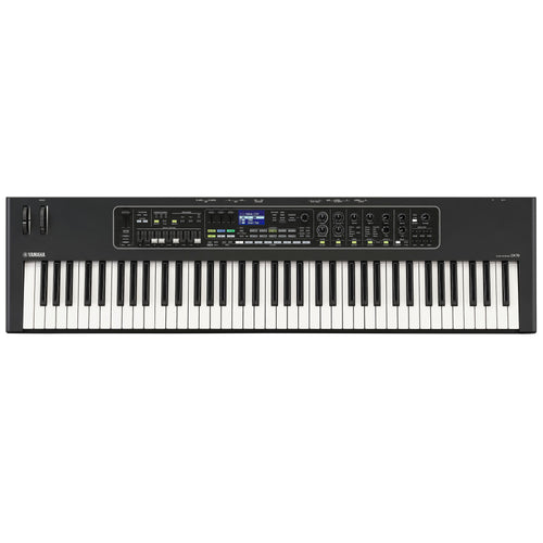 Yamaha CK76 76-key stage keyboard, top view showing the full keyboard, organ drawbars, display and effects controls