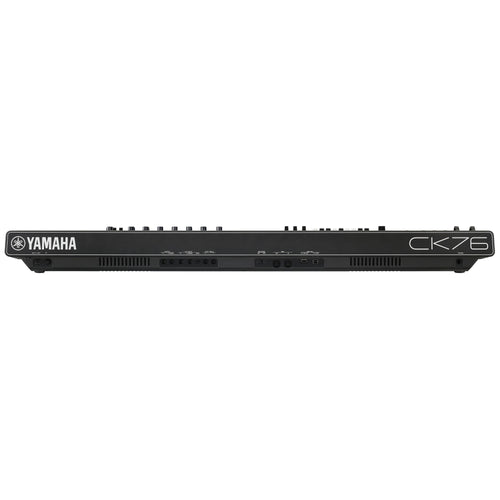 Yamaha CK76 stage keyboard rear panel with power input, outputs, A/D inputs, foot pedal jacks, MIDI and USB ports