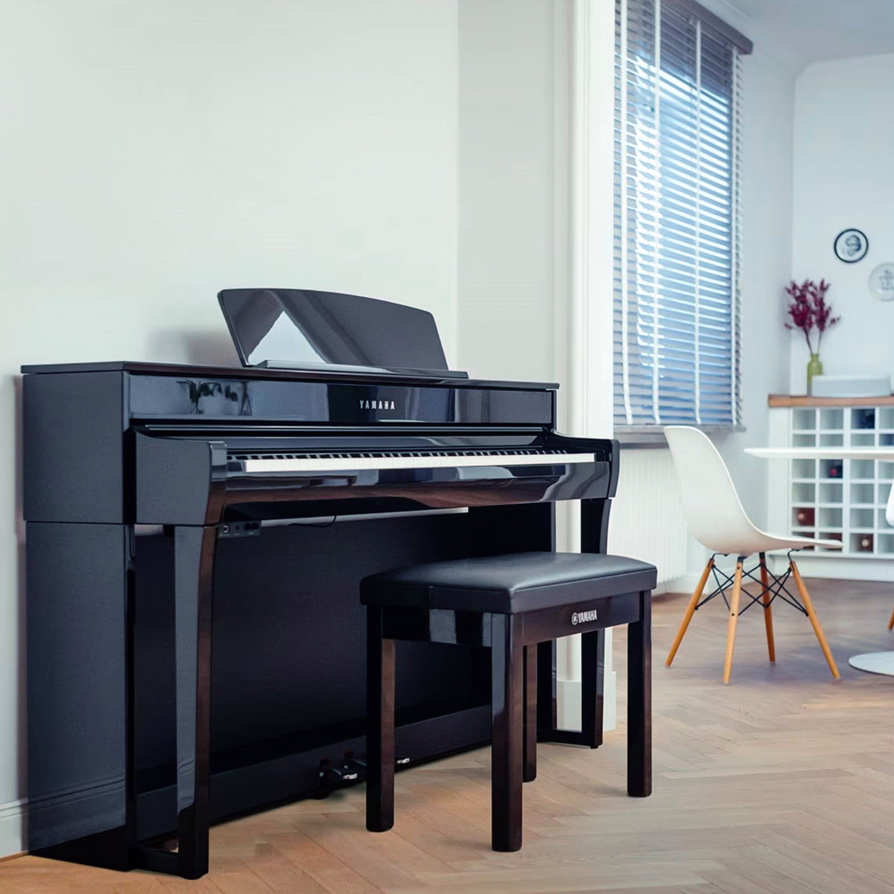 Yamaha Clavinova CLP-745 Digital Piano - Polished Ebony - in a stylish living space