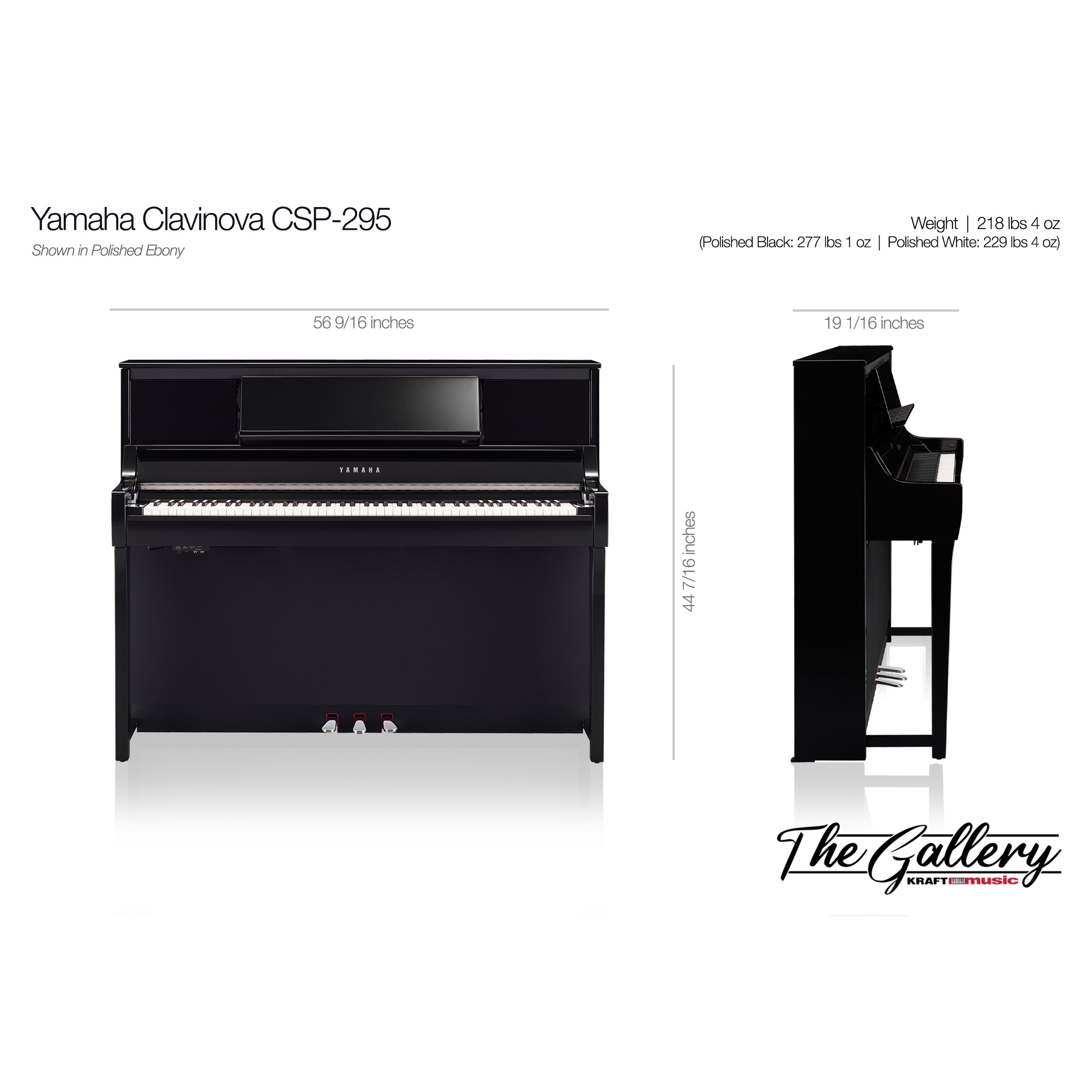 Yamaha Clavinova CSP295 Digital Piano with Bench - Dimensions