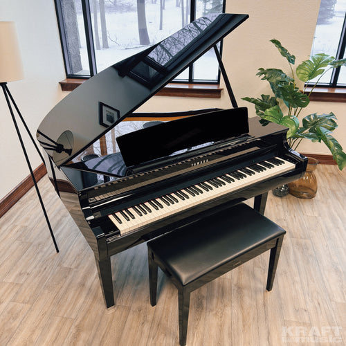 Yamaha Clavinova CSP-295GP Digital Grand Piano - Polished Ebony - in a stylish music room facing right from above