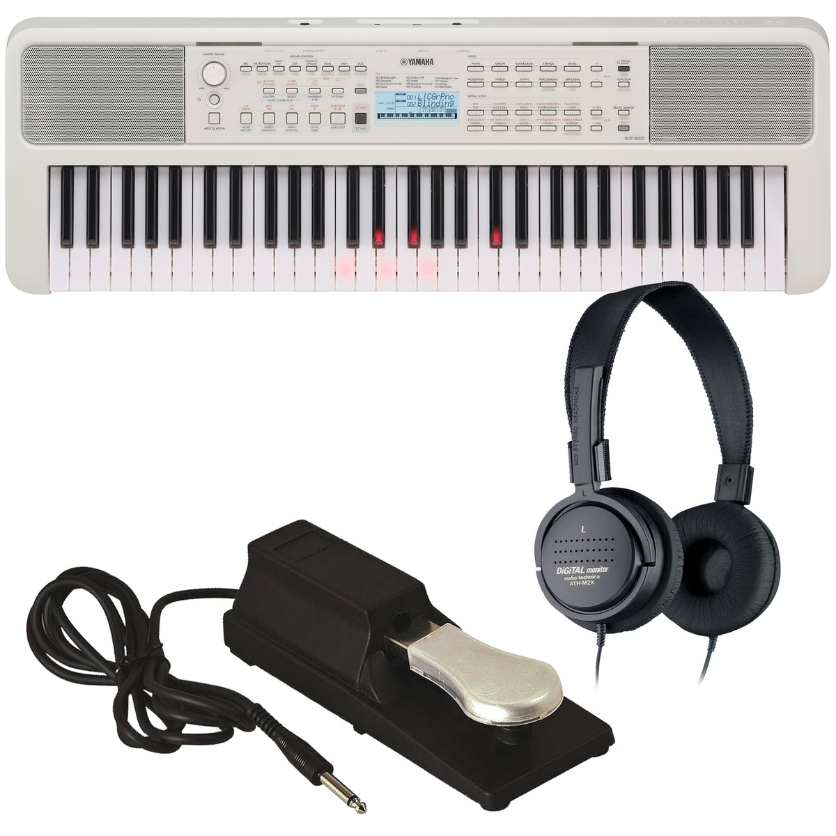 Yamaha EZ-310 Portable Keyboard with Lighted Keys KEY ESSENTIALS BUNDL ...