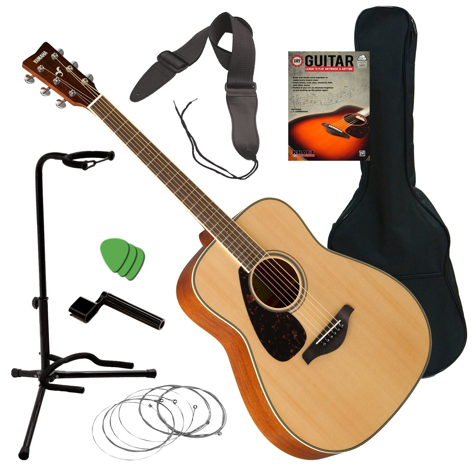 Yamaha FG820L Left-Handed Acoustic Guitar - Natural GUITAR ESSENTIALS BUNDLE