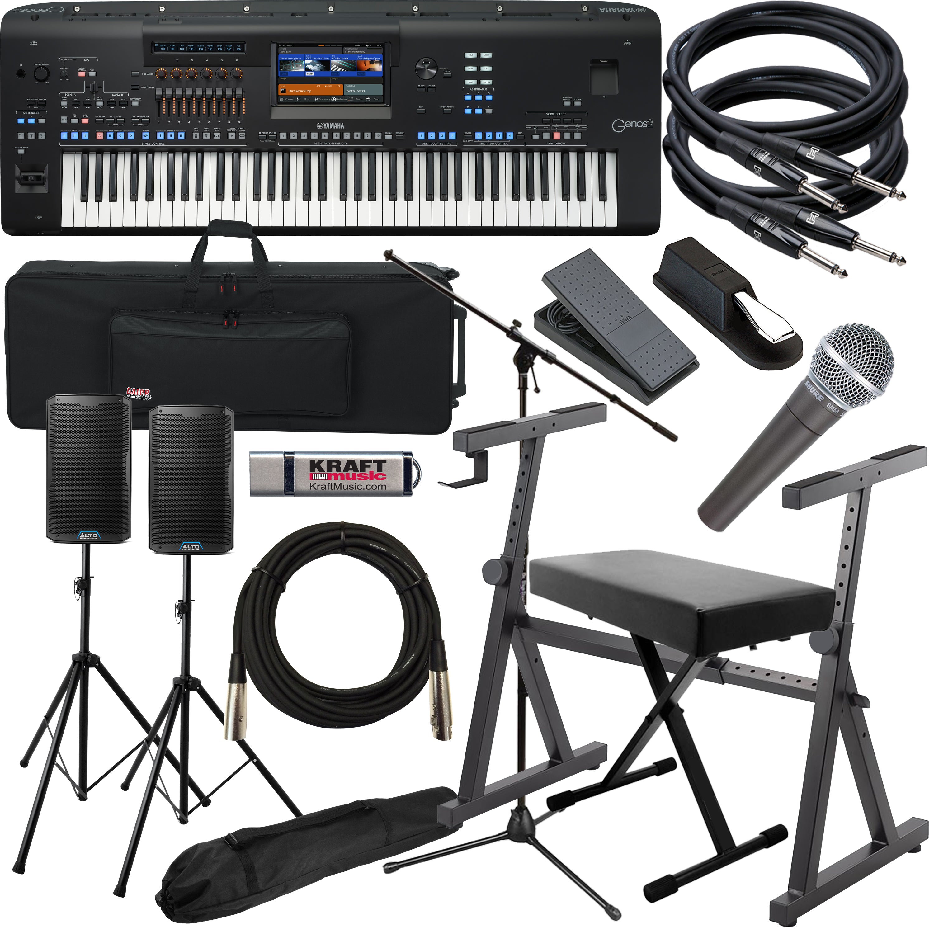 Yamaha Genos2 76-key Arranger Workstation Keyboard COMPLETE STAGE BUNDLE
