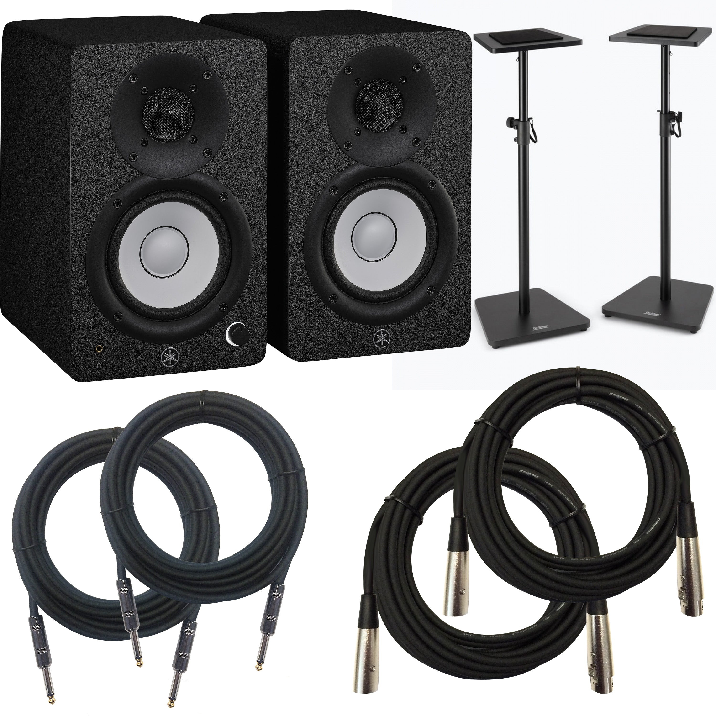 Collage image of the Yamaha HS4B 4.5" Powered Studio Monitors (Pair) - Black STUDIO ESSENTIALS BUNDLE