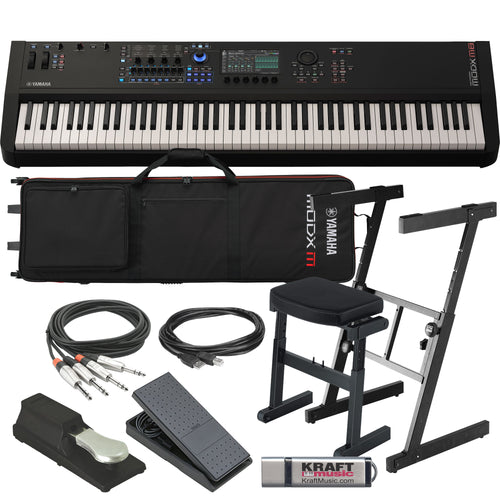 Collage showing components in Yamaha MODX M8 88-Key Music Synthesizer STAGE RIG