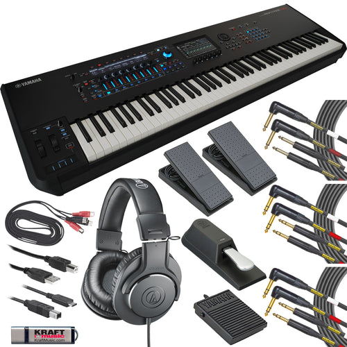 Collage showing components in Yamaha Montage M8x Synthesizer STUDIO KIT