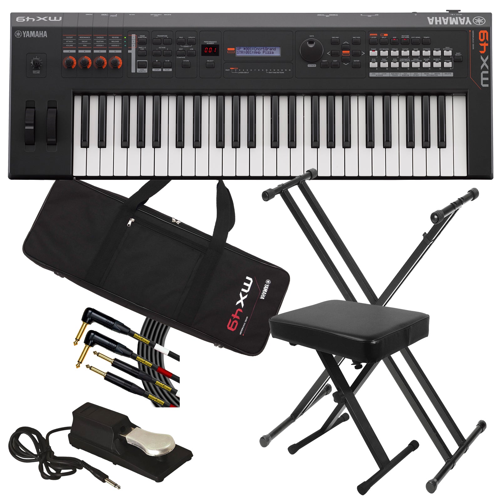Yamaha MX49 Music Synthesizer - Black STAGE ESSENTIALS BUNDLE