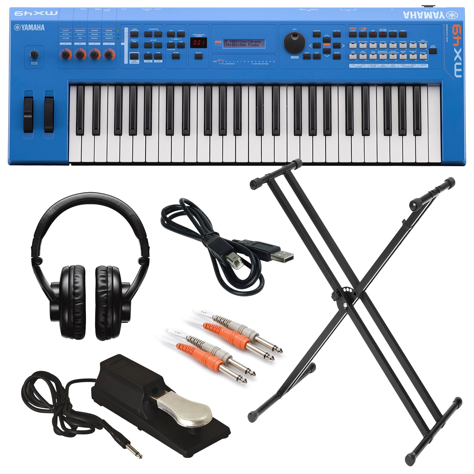 Yamaha MX49 Music Synthesizer - Blue KEY ESSENTIALS BUNDLE
