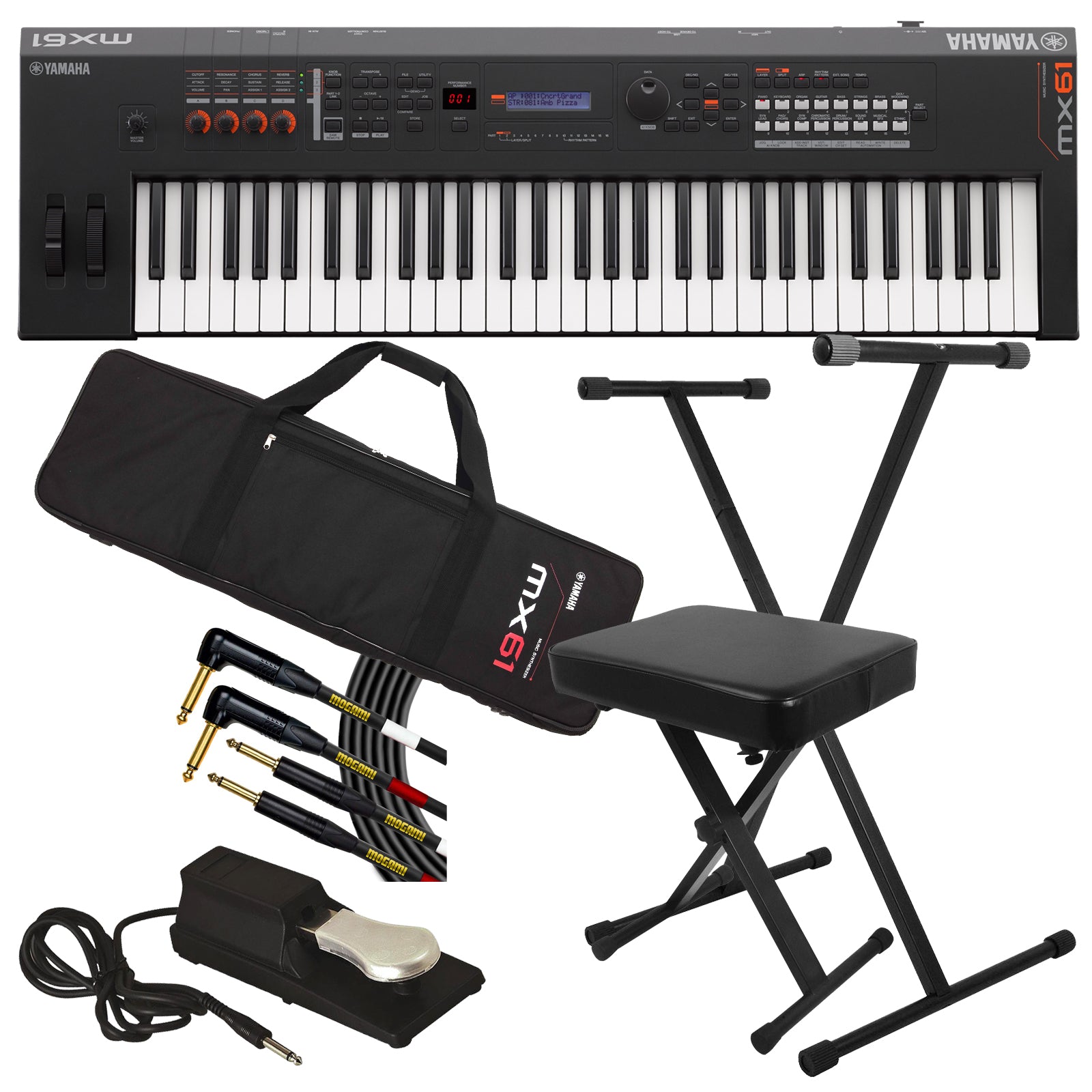 Yamaha MX61 Music Synthesizer - Black STAGE ESSENTIALS BUNDLE
