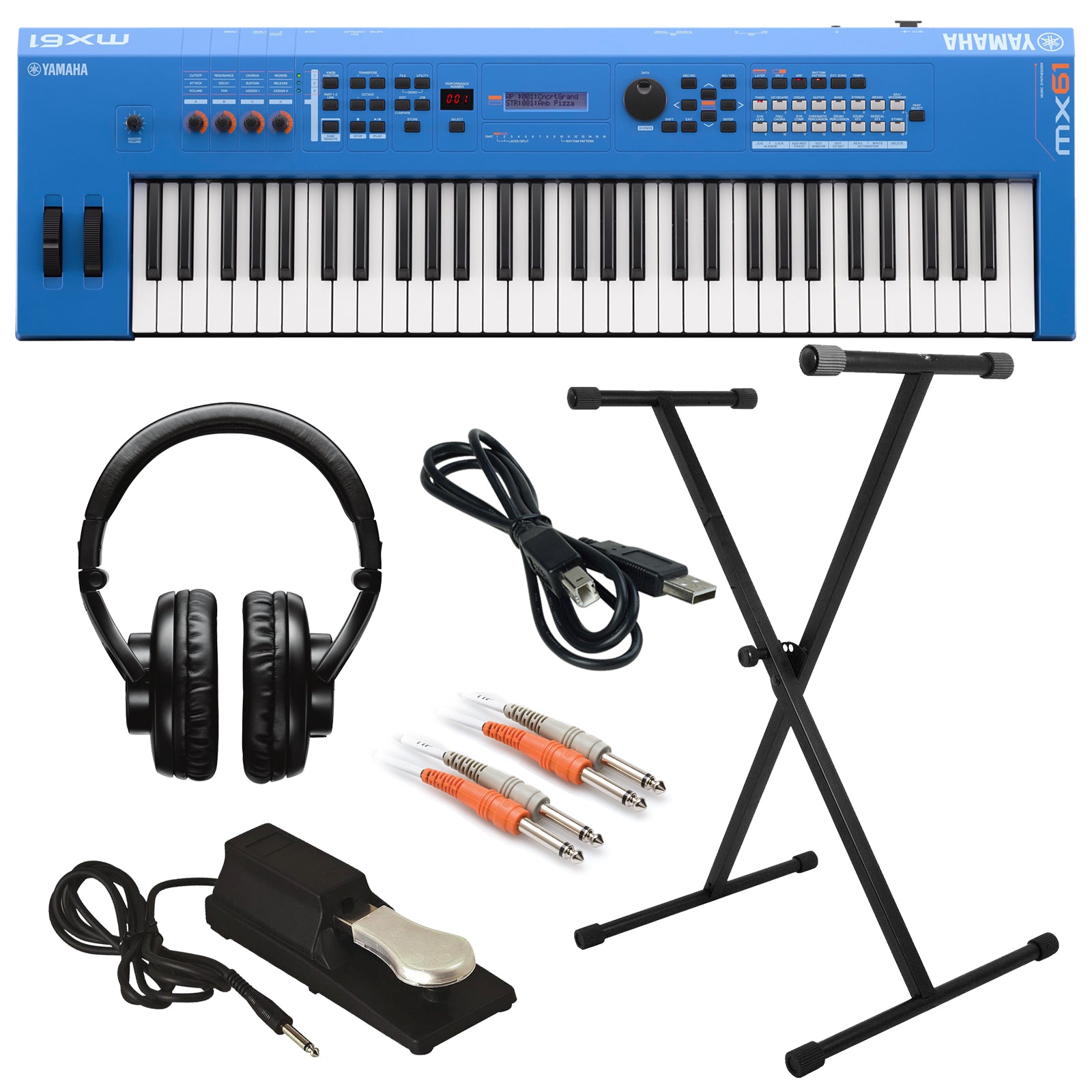 Yamaha MX61 Music Synthesizer - Blue KEY ESSENTIALS BUNDLE