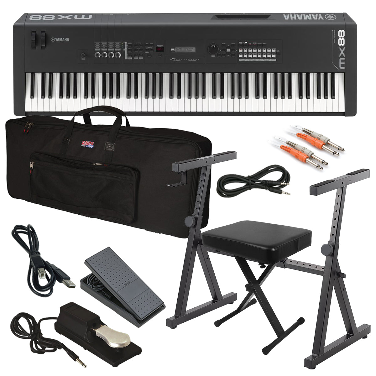 YAMAHA MX88 シンセサイザー Yamaha MX88 Music Synthesizer - Black STAGE ESSENTIALS BUNDLE