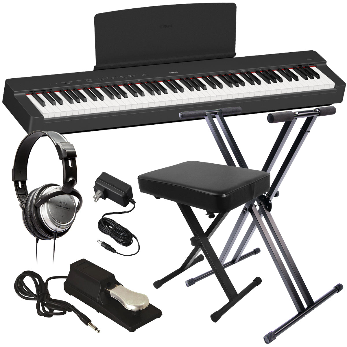 Yamaha P-225 Digital Piano - Black KEY ESSENTIALS BUNDLE