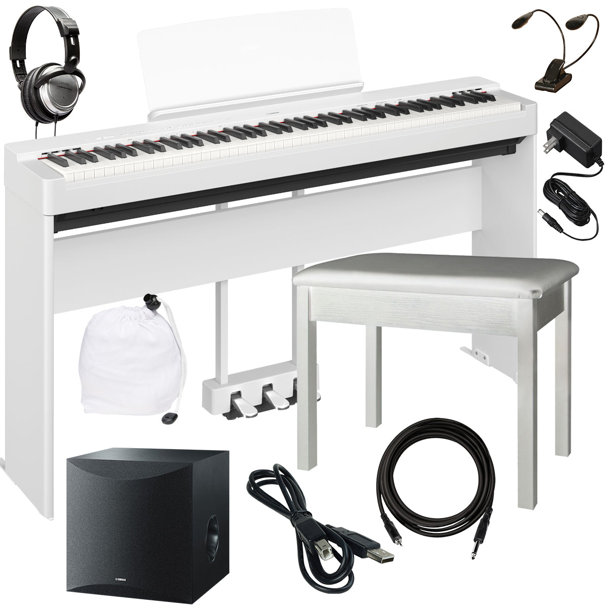 Yamaha P-225 Digital Piano - White COMPLETE HOME BUNDLE PLUS