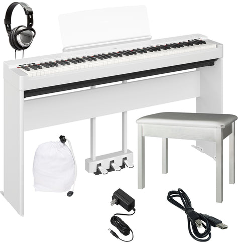 Yamaha P-225 Digital Piano - White COMPLETE HOME BUNDLE