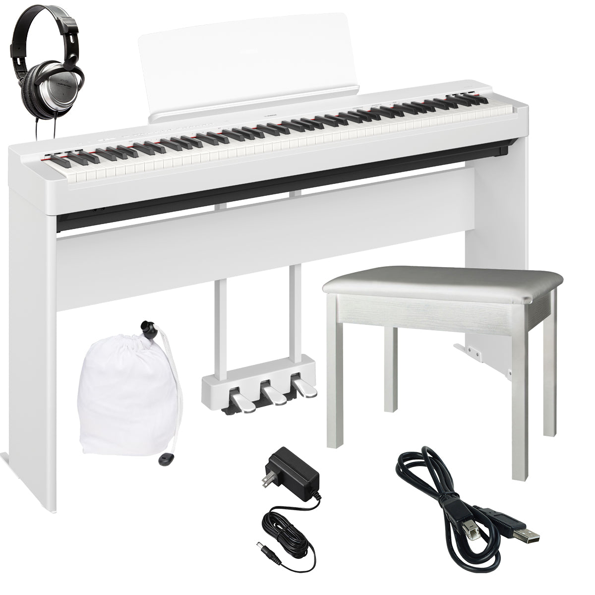 Yamaha P-225 Digital Piano - White COMPLETE HOME BUNDLE