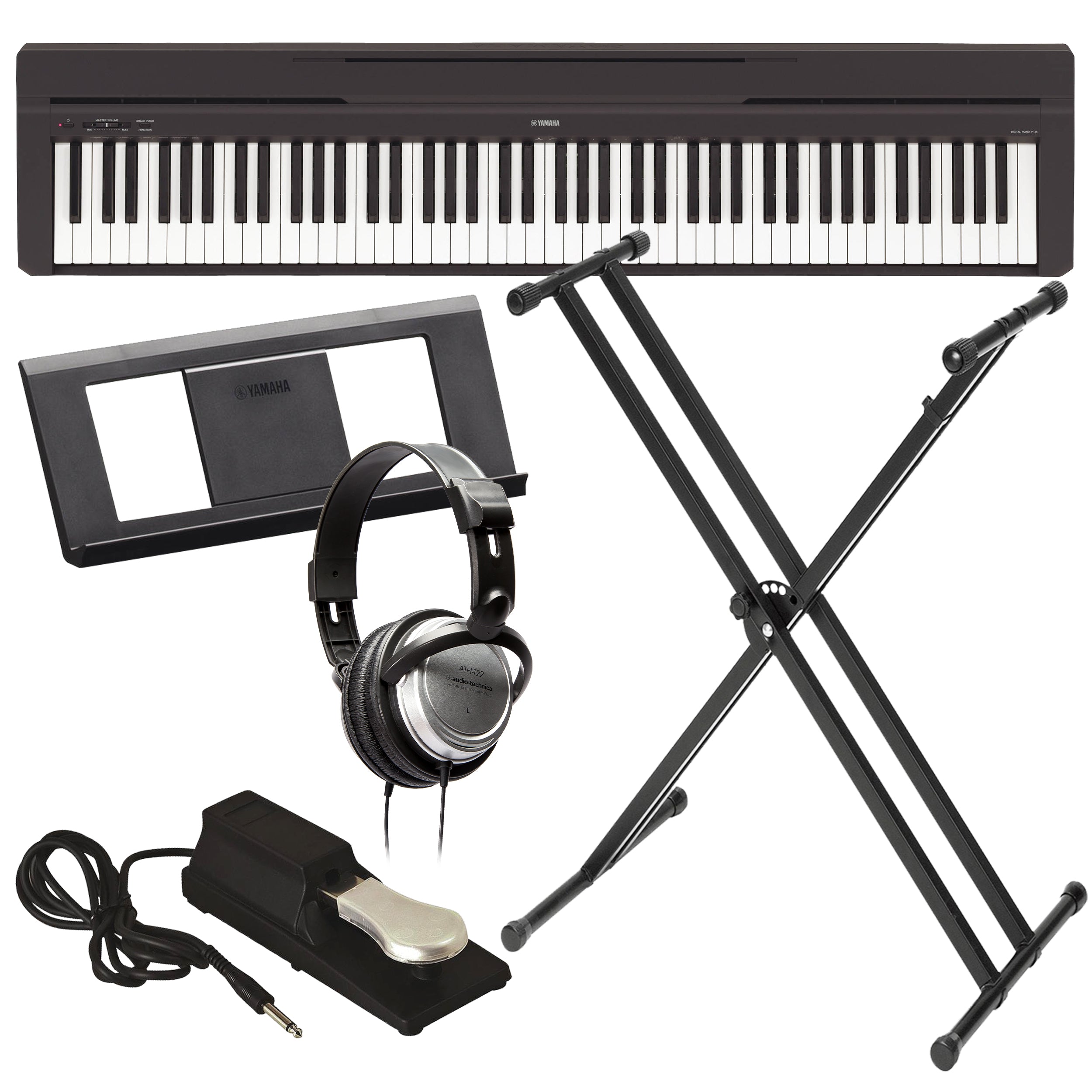 Yamaha P-45 Digital Piano - Black KEY ESSENTIALS BUNDLE