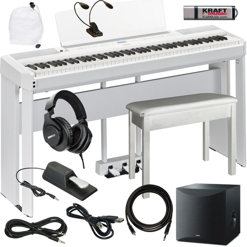 Yamaha P-525 Digital Piano - White COMPLETE HOME BUNDLE PLUS