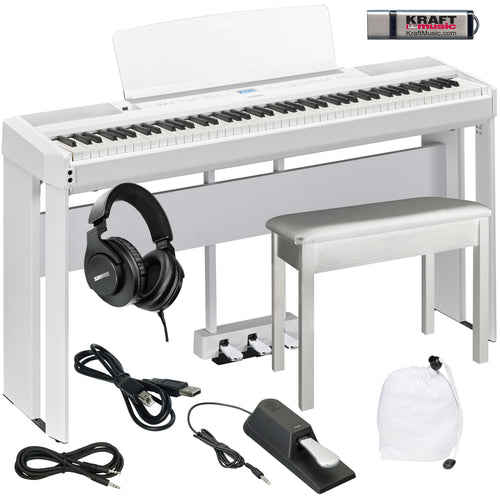 Yamaha P-525 Digital Piano - White COMPLETE HOME BUNDLE