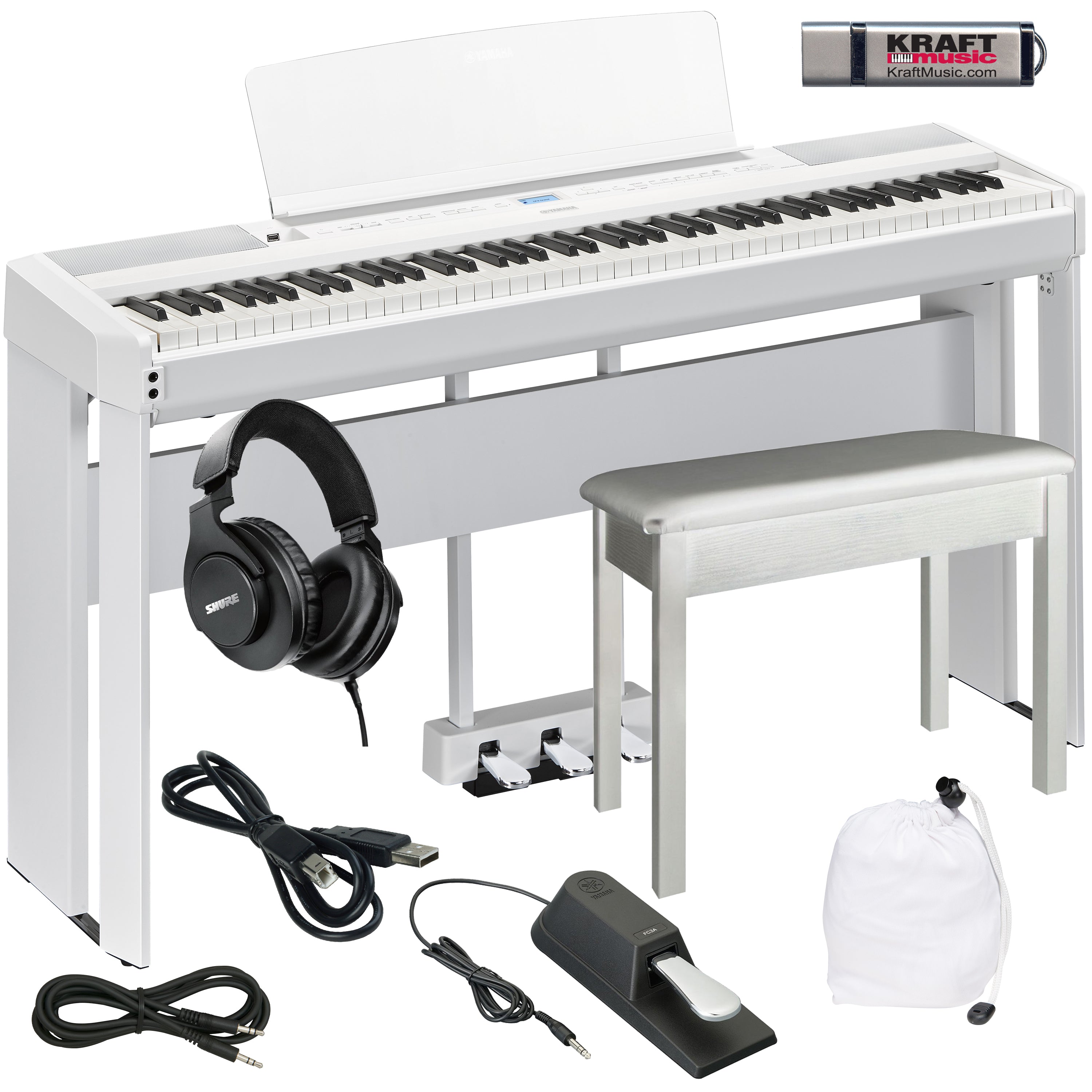 Yamaha P-525 Digital Piano - White COMPLETE HOME BUNDLE