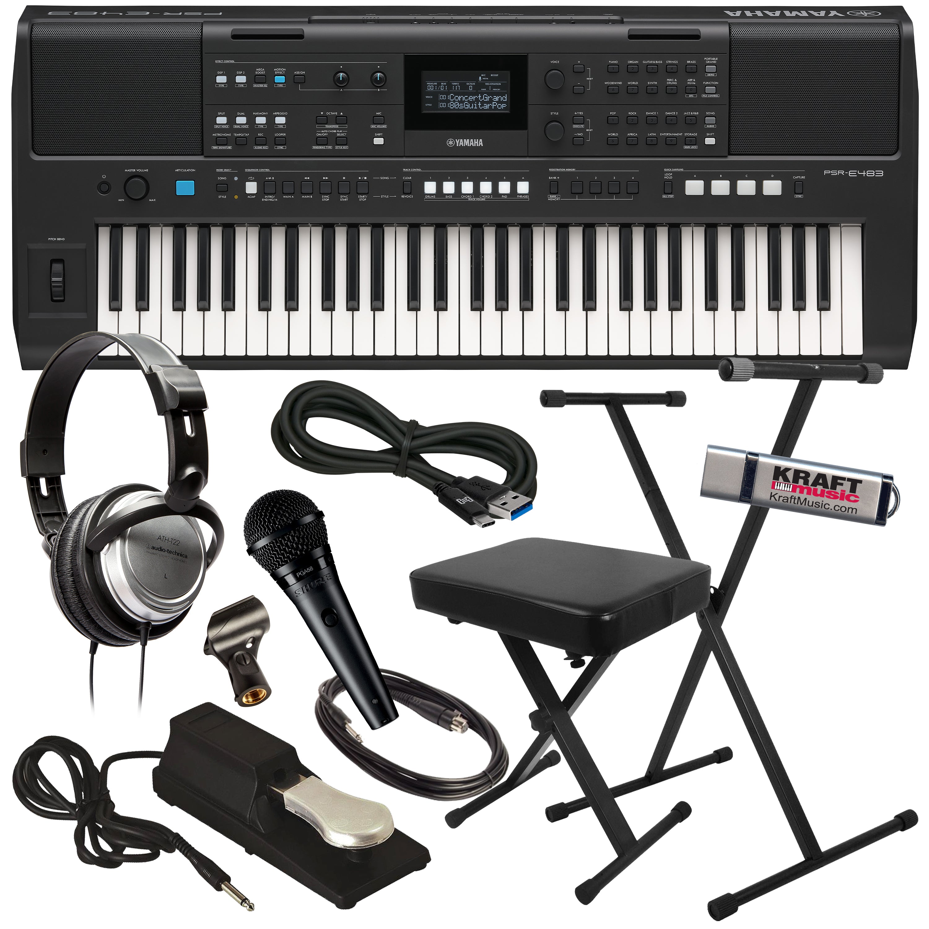 Yamaha PSRE483 61-Note Portable Keyboard COMPLETE HOME BUNDLE