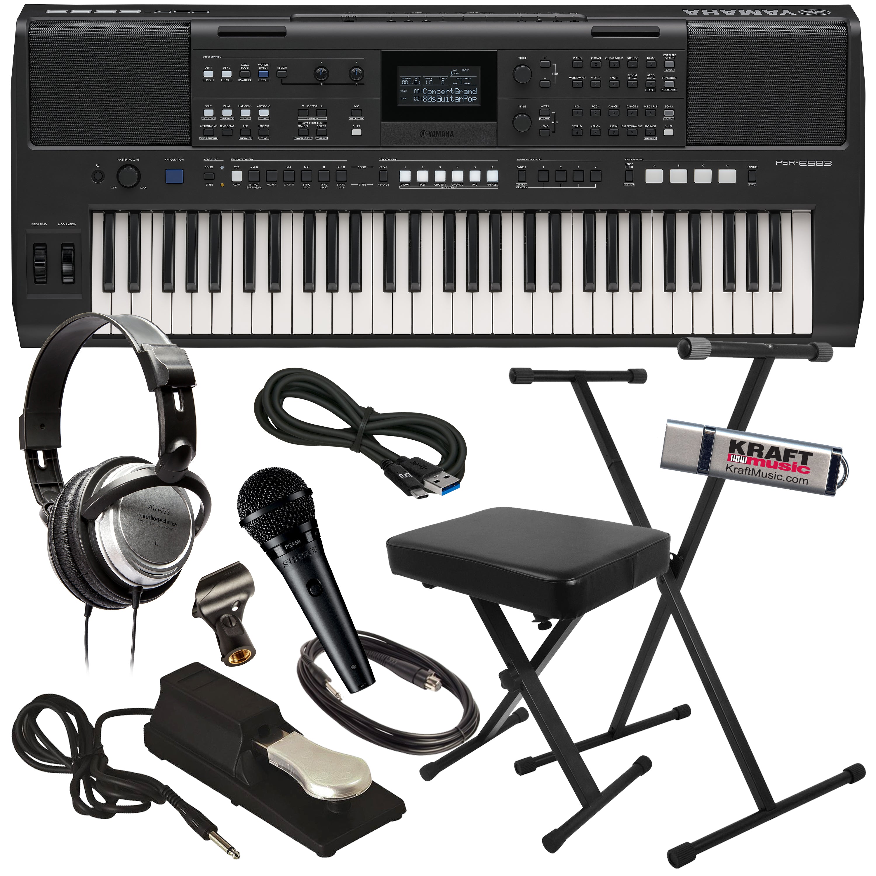 Yamaha PSR-E583 Portable Keyboard All-in-One Bundle | Kraft Music