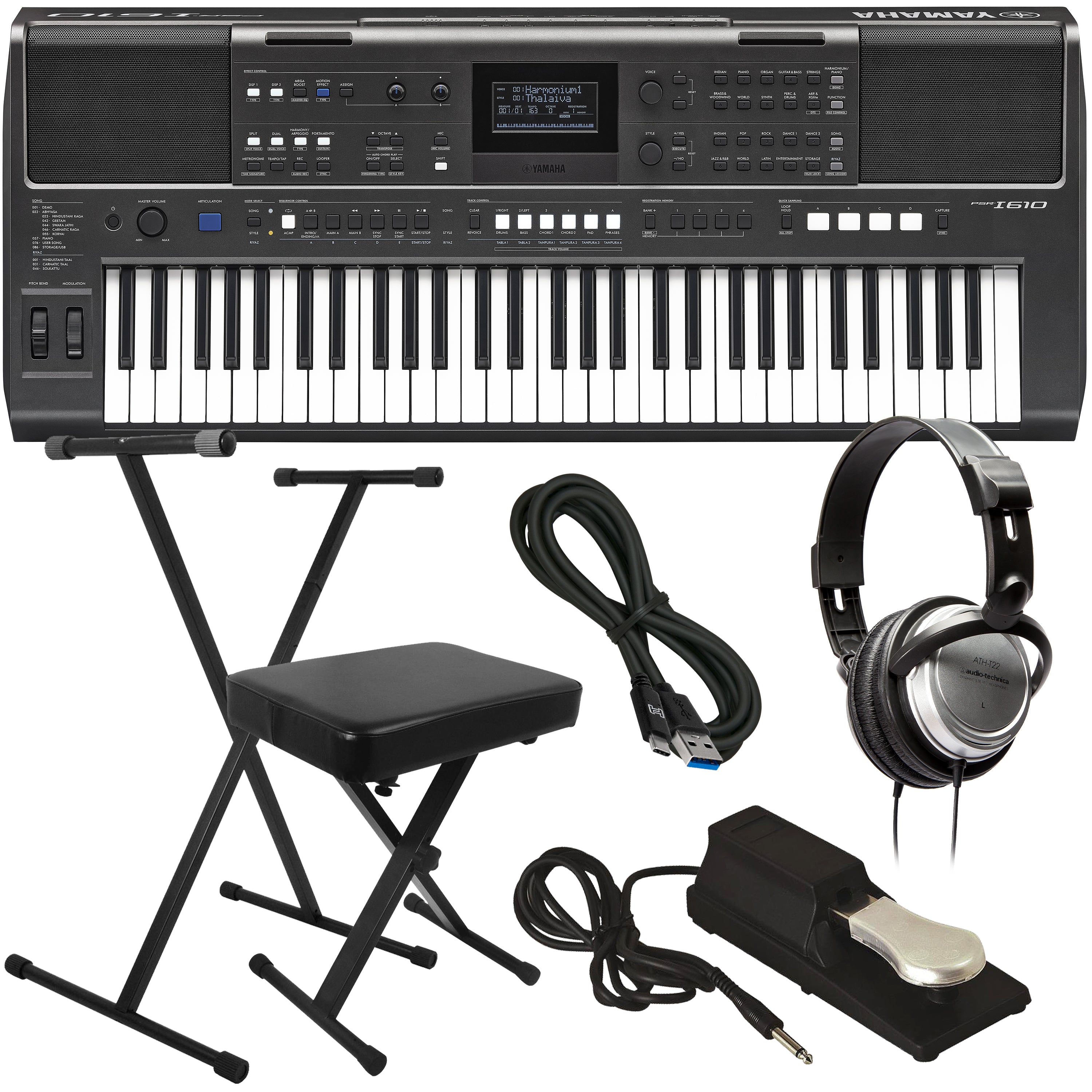 Yamaha PSR-I610 Portable Keyboard for Indian Music KEY ESSENTIALS BUNDLE