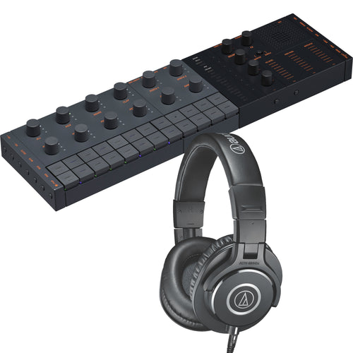 Collage showing components in Yamaha Seqtrak Mobile Music Ideastation - Black/Gray STUDIO KIT
