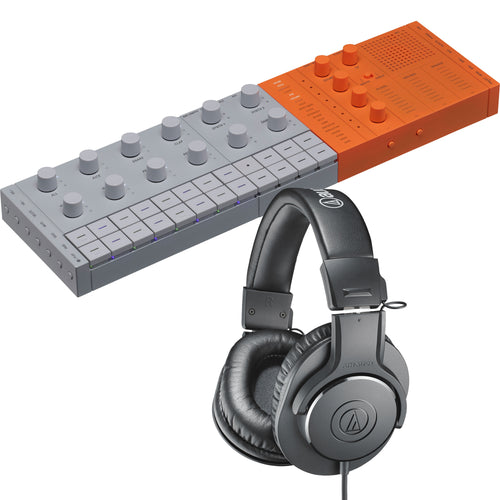 Collage showing components in Yamaha Seqtrak Mobile Music Ideastation - Orange/Gray STUDIO KIT