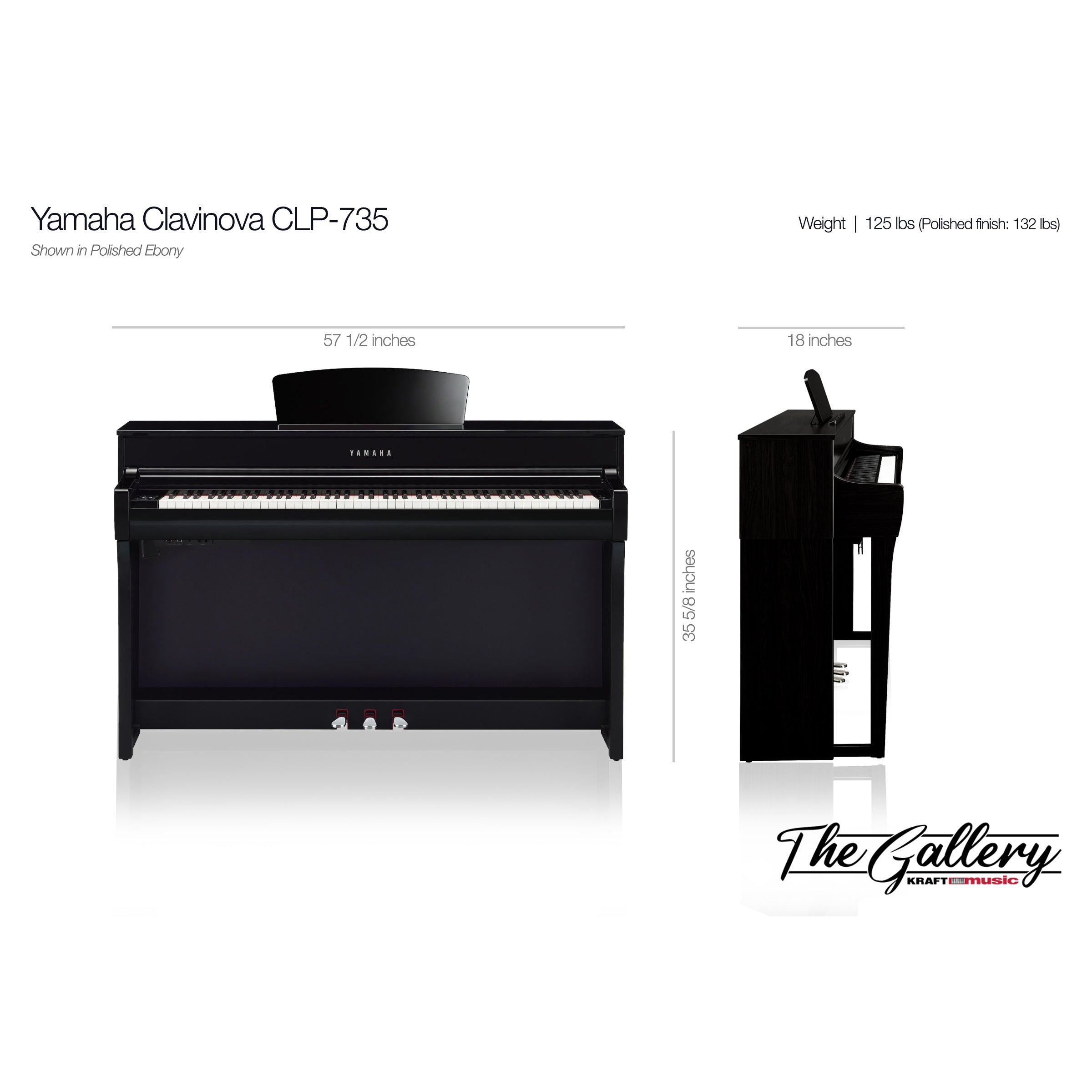 Yamaha Clavinova CLP-735 Digital Piano - Dimensions