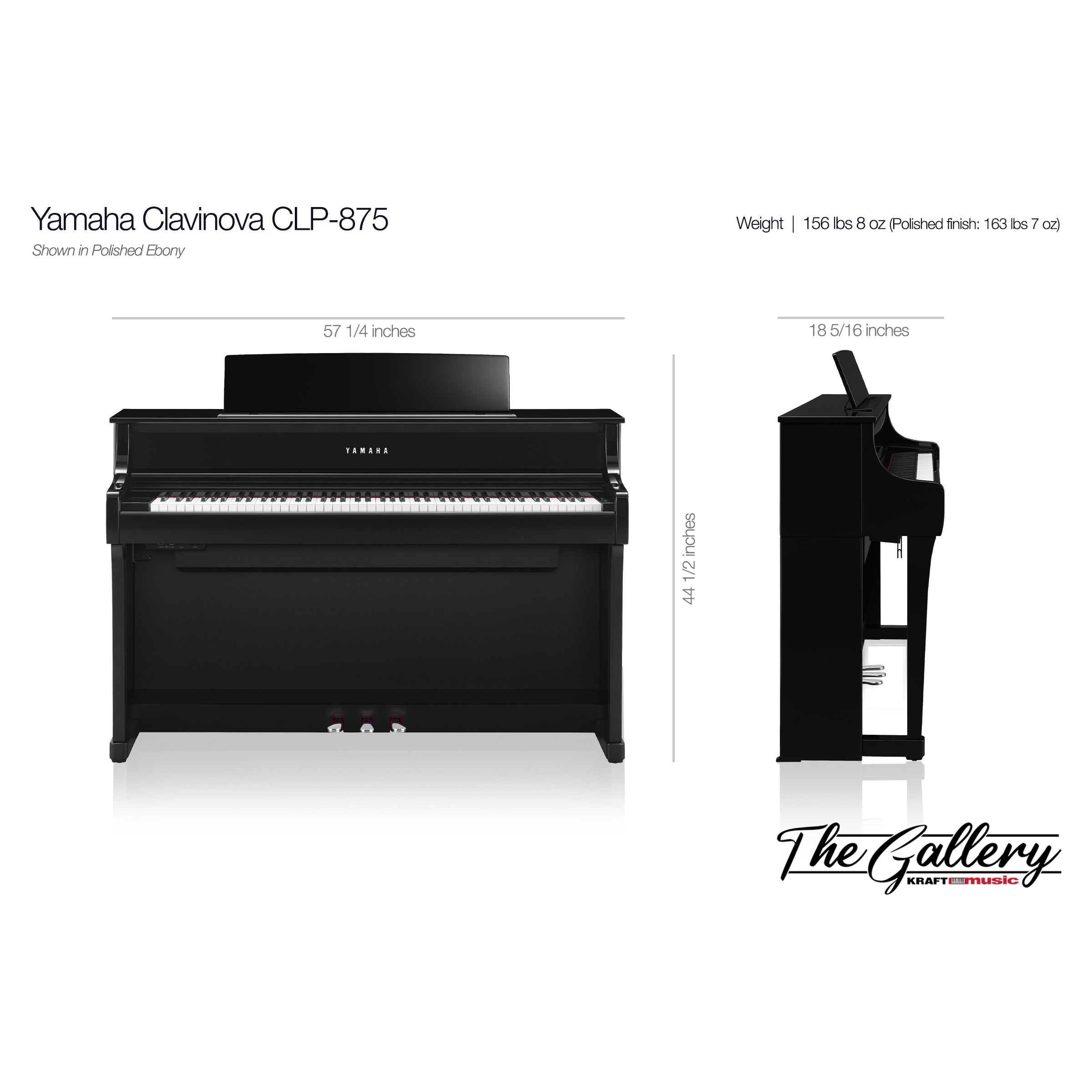 Yamaha Clavinova CLP-875 Digital Pianos - Dimensions