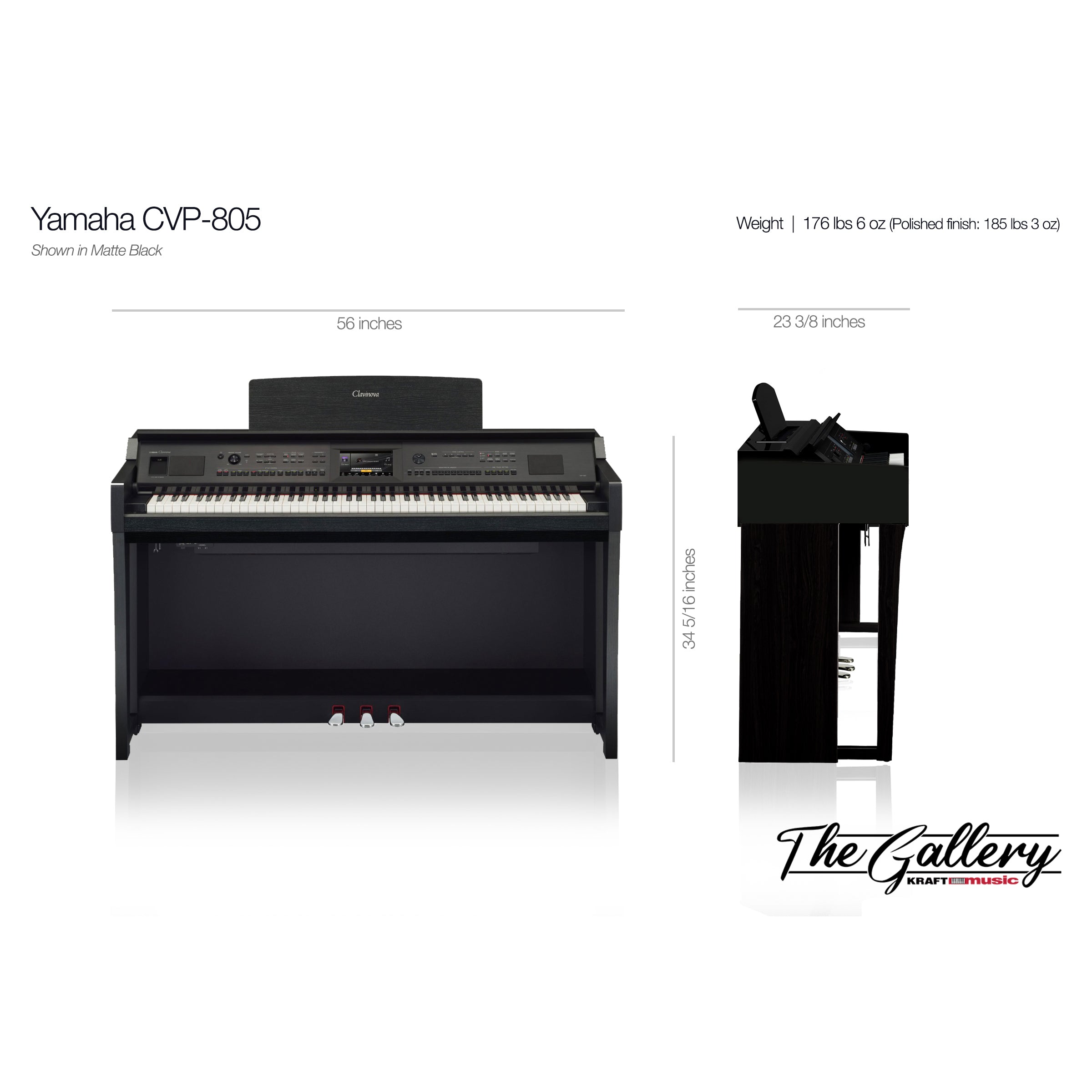 Yamaha Clavinova CVP-805 Digital Piano - Dimensions