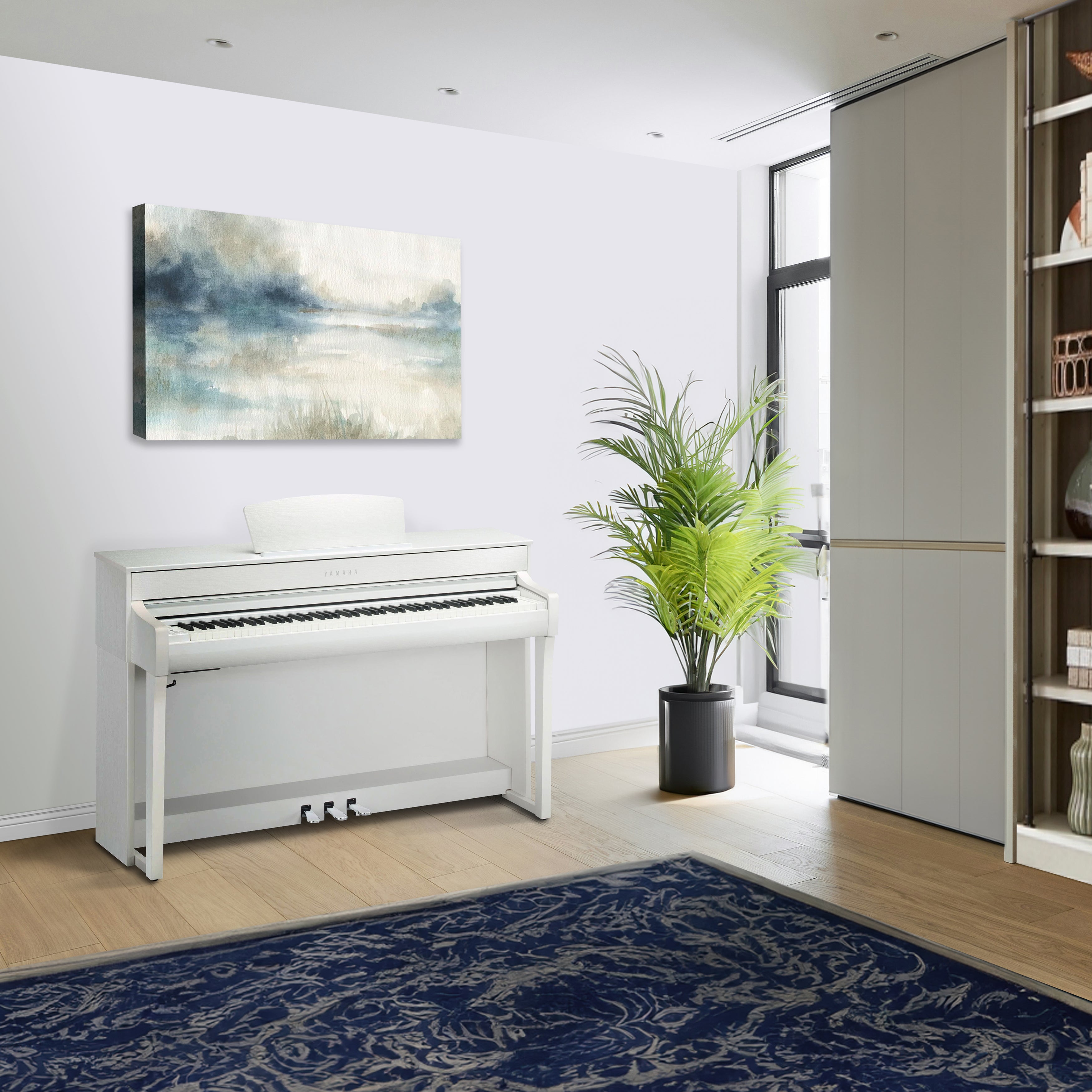 Yamaha Clavinova CLP-735 Digital Piano - Matte White - in a stylish room