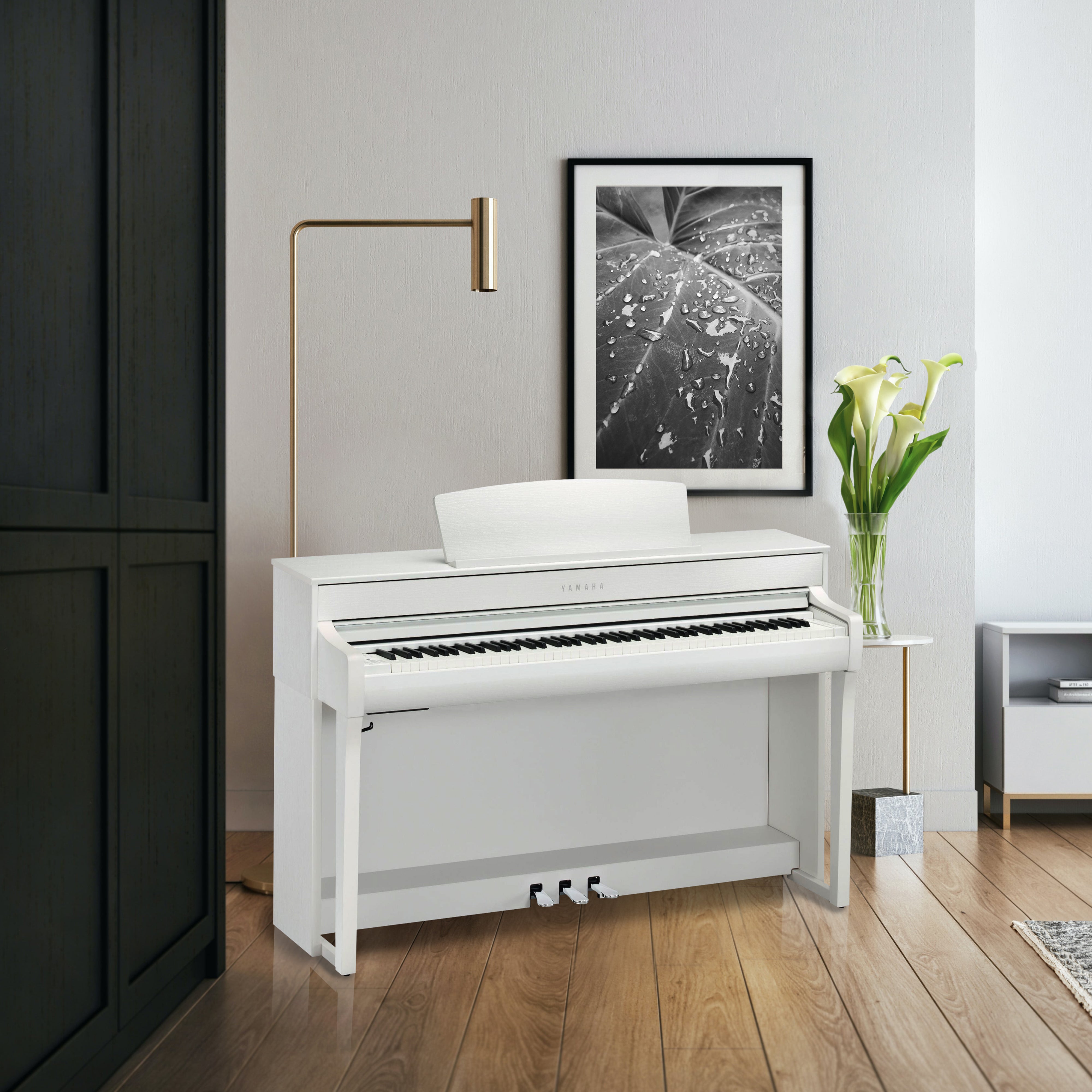 Yamaha Clavinova CLP-745 Digital Piano - Matte White - in a modern living space