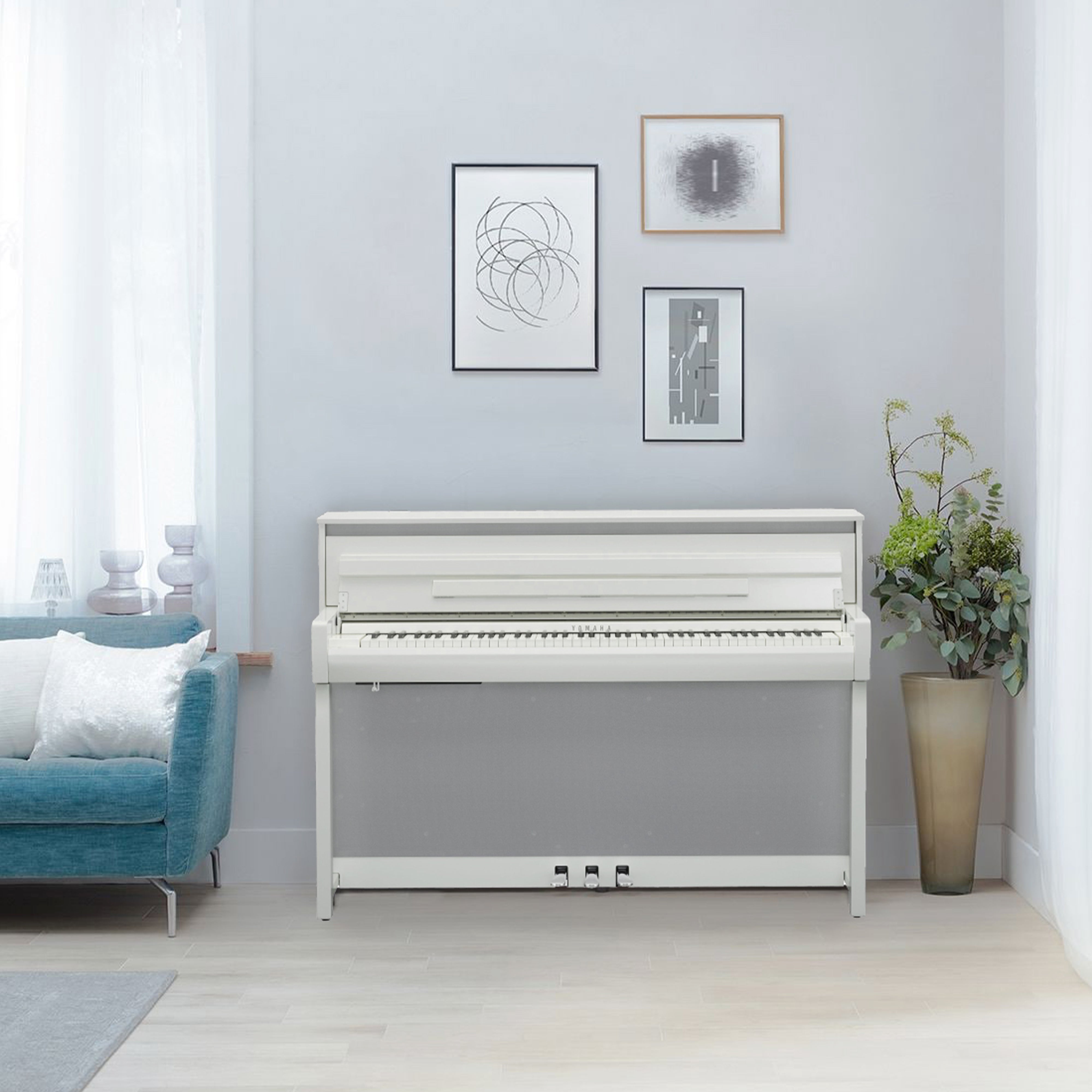 Yamaha Clavinova CLP-785 Digital Piano - Polished White - in a bright contemporary living room