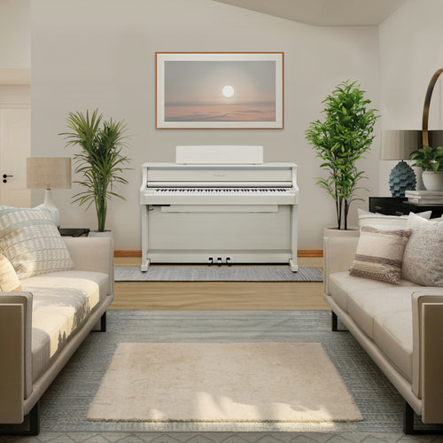 Yamaha Clavinova CLP-875 Digital Piano - White Birch in a stylish room