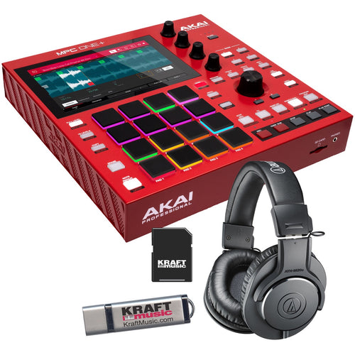 Collage showing components in Akai Professional MPC One+ Standalone Music Production Center STUDIO KIT