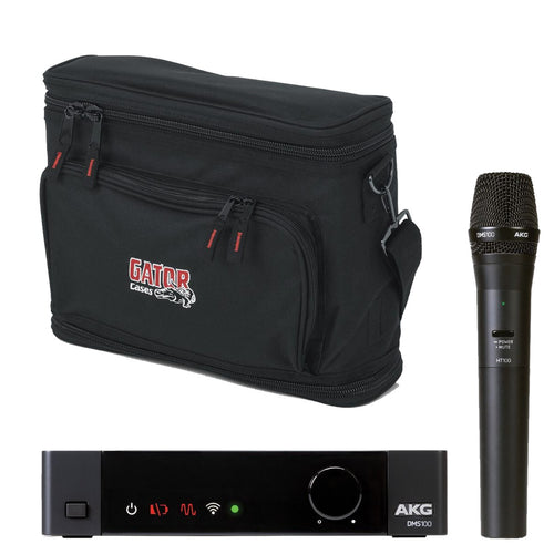 Collage of the components in the AKG DMS100 Handheld Wireless Microphone System CARRY BAG KIT bundle