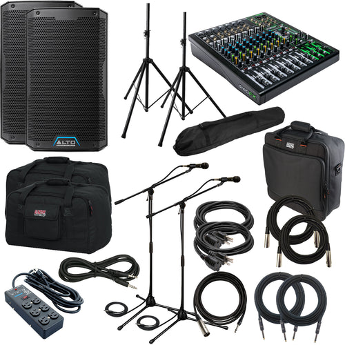 Collage image of the Alto TS408 8" 2-Way Powered Speaker COMPLETE AUDIO BUNDLE