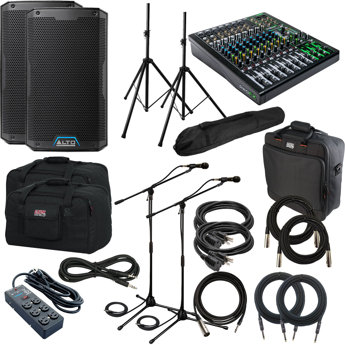 Collage image of the Alto TS408 8" 2-Way Powered Speaker COMPLETE AUDIO BUNDLE