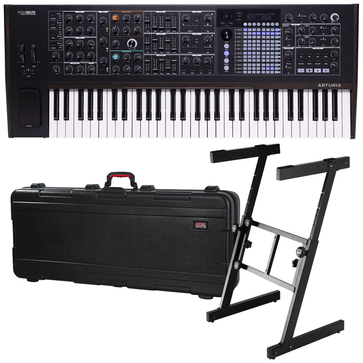 Collage showing components in Arturia PolyBrute Noir Edition Polyphonic Analog Synthesizer STAGE RIG