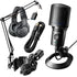 Collage image of the Audio Technica AT2020USBXP USB condenser mic with desktop stand PODCAST PAK