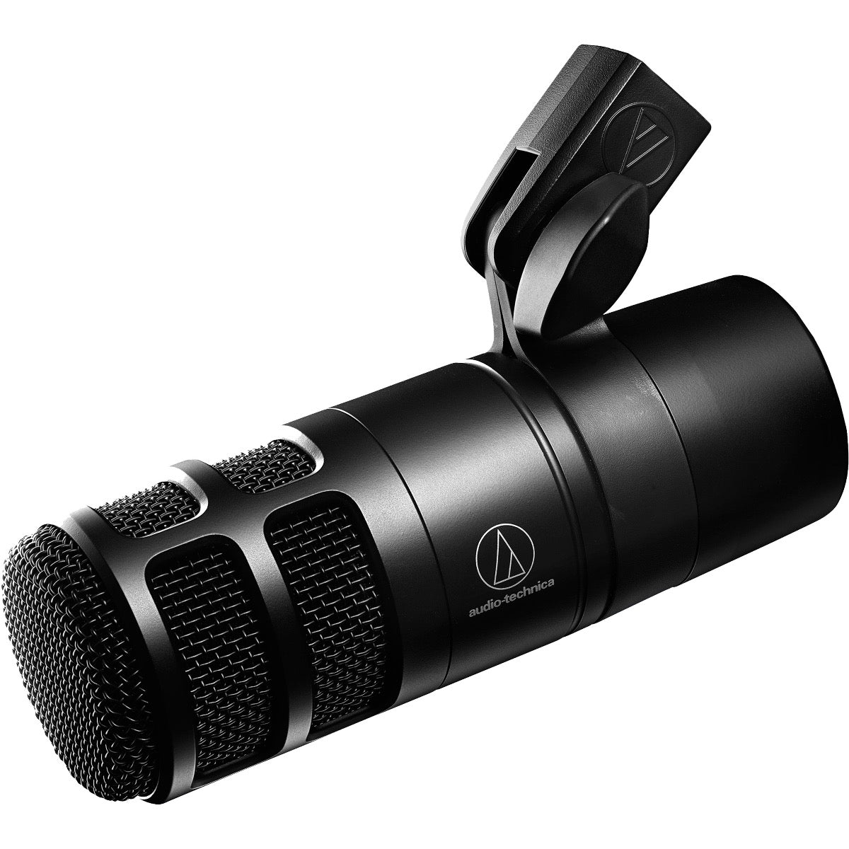 3/4 view of Audio-Technica AT2040 Podcast Microphone showing right side, top and front