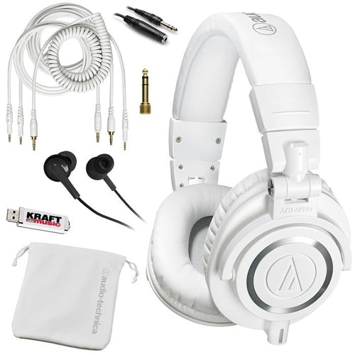 Audio-Technica ATH-M50x Professional Monitor Headphones - White BONUS PAK