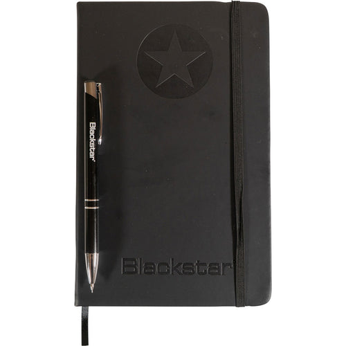 Top view of Blackstar-branded travel notebook and mechanical pencil