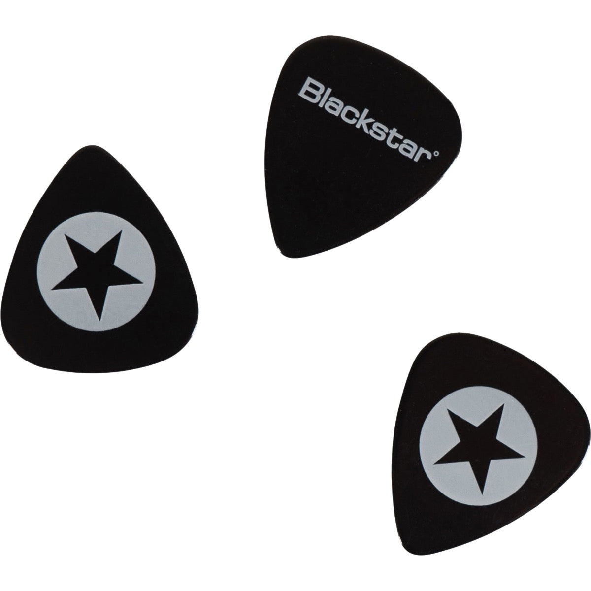 Top view of three Blackstar medium guitar picks