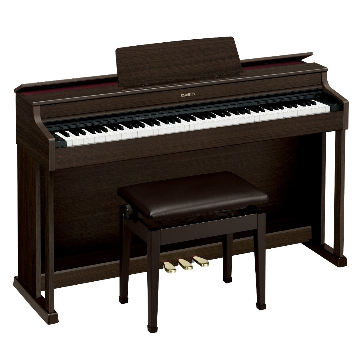 Casio Celviano AP-470 Digital Piano - Brown Walnut - Right angle view with matching adjustable bench