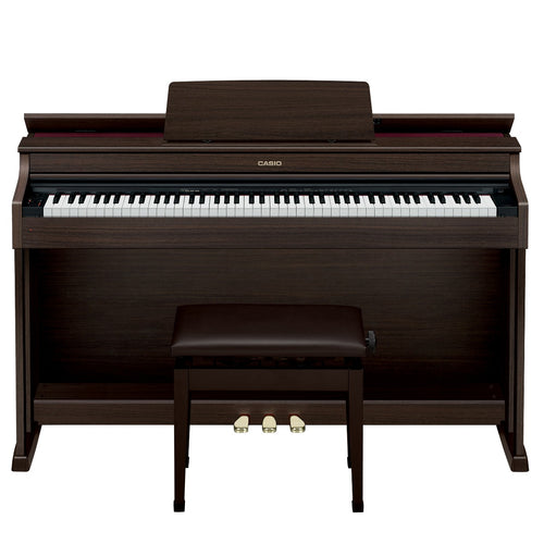 Casio Celviano AP-470 Digital Piano - Brown Walnut - Front view of piano with matching height adjustable bench