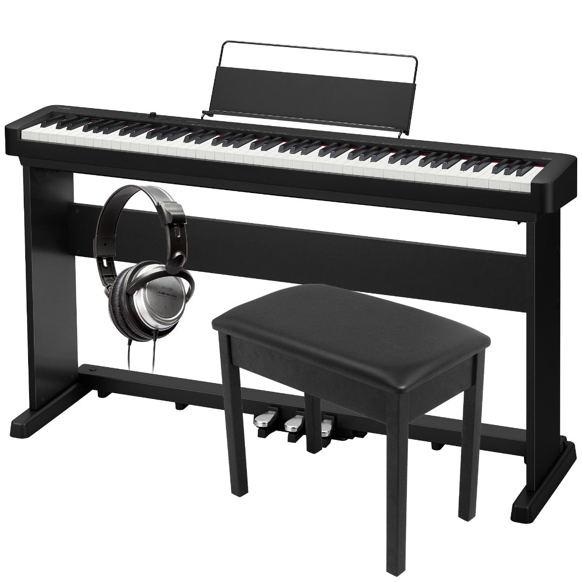Collage of the components in the Casio CDP-S160 Compact Digital Piano - Black COMPLETE HOME BUNDLE