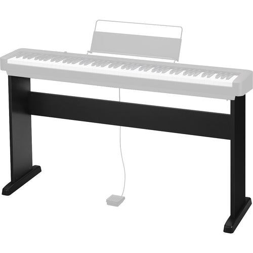 3/4 view of Casio CS-46 Furniture Style Stand for Casio Compact Digital Pianos showing top, front and right side with semi-transparent image of Casio compact digital piano (sold separately) for reference
